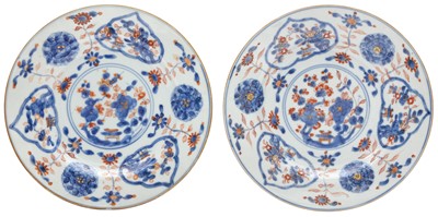 Lot 338 - A pair of Chinese export Imari 'floral' dishes, Qing Dynasty, Yongzheng to Qianlong period