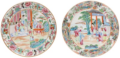 Lot 372 - Two Chinese export canton famille-rose 'figurative' dishes, 19th Century