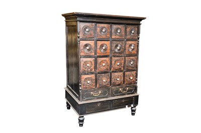 Lot 80 - A PAINTED HARDWOOD APOTHECARY OR SPICE CABINET ON STAND