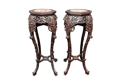 Lot 78 - A PAIR OF CHINESE HARDWOOD JARDINIERE STANDS, LATE 19TH/EARLY 20TH CENTURY