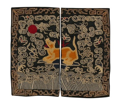Lot 134 - A CHINESE SILK EMBROIDERED 'LEOPARD' RANK BADGE, BUZI