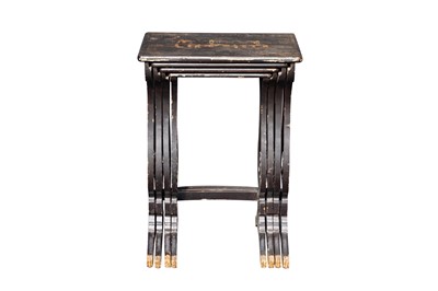 Lot 283 - A nest of Chinese export black lacquered & gilt decorated quartetto tables