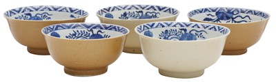 Lot 356 - FIVE CHINESE BLUE AND WHITE CAFE-AU-LAIT BOWLS