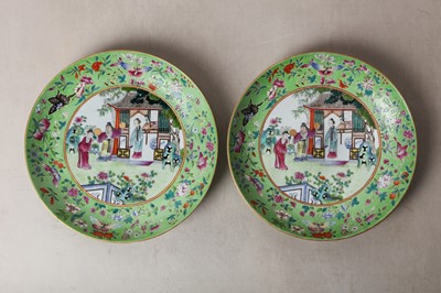 Lot 294 - A PAIR OF CHINESE FAMILLE-ROSE LIME-GREEN DISHES