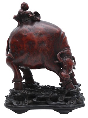 Lot 788 - A CHINESE CARVED WOOD 'BOY AND OX' FIGURE