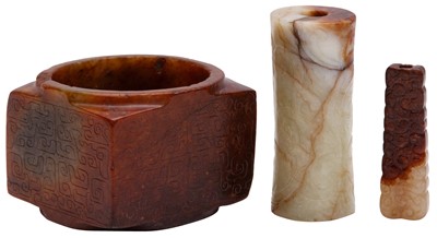 Lot 92 - THREE CHINESE ARCHAISTIC JADE CARVINGS