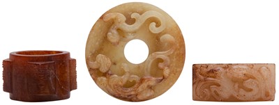 Lot 93 - THREE CHINESE ARCHAISTIC JADE CARVINGS