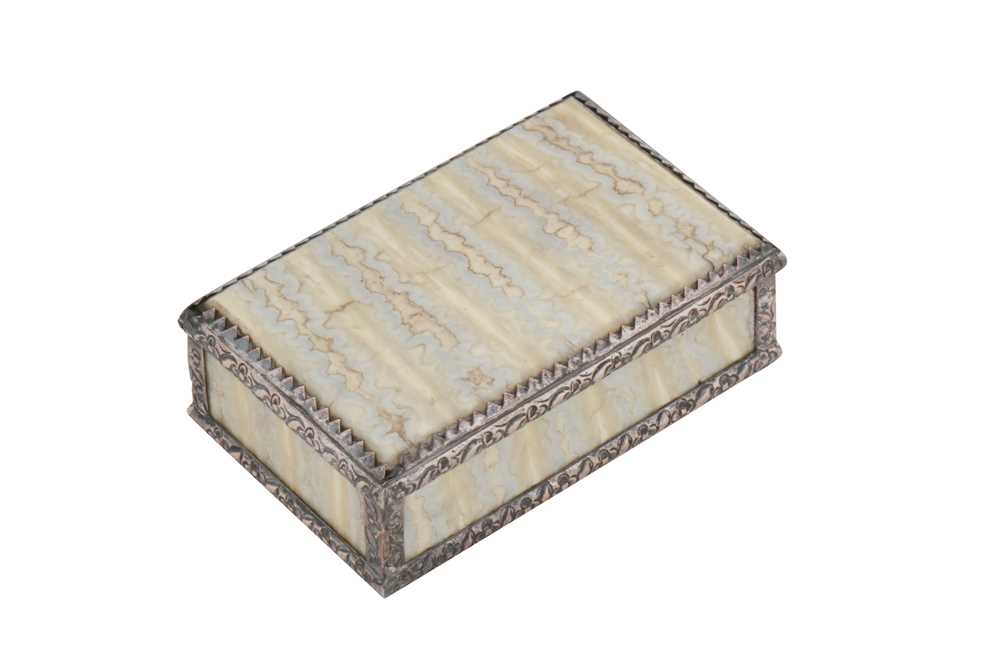Lot 14 - A William IV old Sheffield plate mounted mammoth tooth ivory and tortoiseshell snuff box, English circa 1835