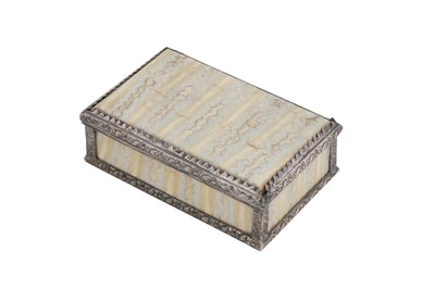 Lot 14 - A William IV old Sheffield plate mounted mammoth tooth ivory and tortoiseshell snuff box, English circa 1835