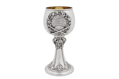 Lot 290 - A mid-19th century German 13 loth (812 standard) silver trophy goblet, Frankfurt dated 1862 by Eduard Schürmann and Co