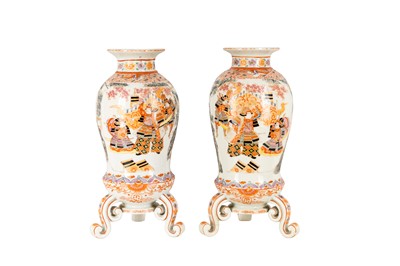 Lot 66 - A PAIR OF JAPANESE KUTANI TRIPOD VASES