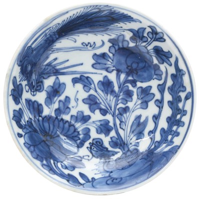 Lot 508 - A CHINESE BLUE AND WHITE 'PHOENIX AND BLOSSOMS' DISH