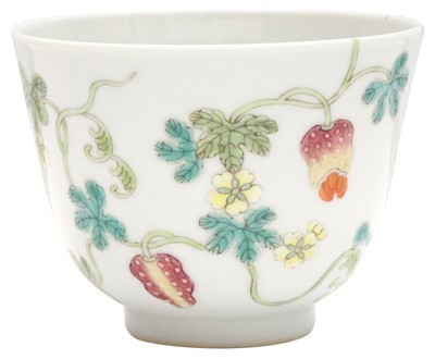 Lot 760 - A Chinese famille-rose 'bitter melon' cup, 20th century