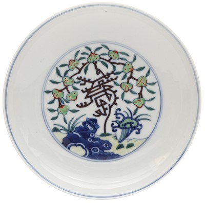 Lot 230 - A CHINESE DOUCAI 'SHOU' DISH
