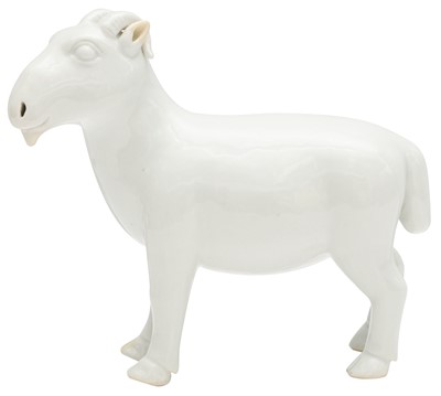 Lot 417 - A CHINESE WHITE-GLAZED FIGURE OF A RAM