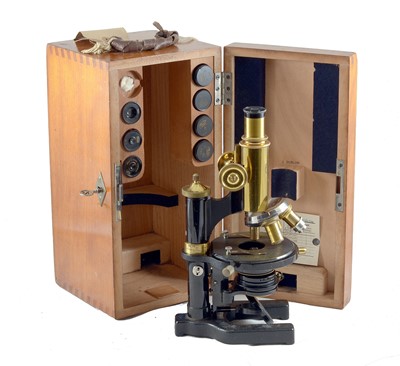 Lot 434 - A Carl Zeiss Jena Brass Microscope in Fitted Case.