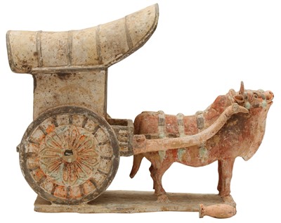 Lot 115 - A CHINESE POTTERY FIGURE OF AN OX AND CART