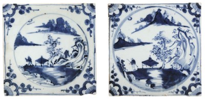 Lot 815 - TWO CHINESE BLUE AND WHITE 'LANDSCAPE' TILES