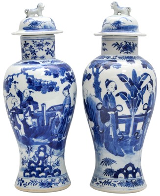Lot 534 - TWO LARGE CHINESE BLUE AND WHITE VASES AND COVERS