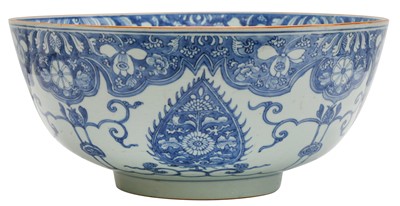 Lot 44 - A CHINESE BLUE AND WHITE 'BLOSSOMS' PUNCH BOWL