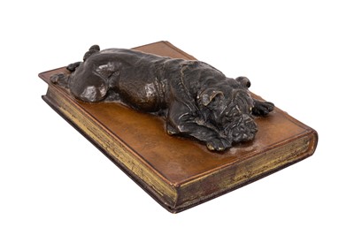 Lot 252 - AFTER DORIS LINDNER, BRONZED RESIN STUDY OF A RECUMBANT BULLDOG
