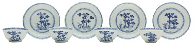 Lot 354 - FOUR CHINESE BLUE AND WHITE NANKING CARGO CUPS AND SAUCERS