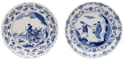 Lot 2 - TWO CHINESE BLUE AND WHITE FOLIATE 'FIGURATIVE' DISHES