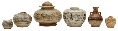 Lot 444 - FIVE THAI SAWANKHALOK CERAMICS AND A VIETNAMESE JAR
