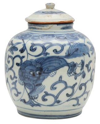 Lot 744 - A CHINESE BLUE AND WHITE JAR AND COVER
