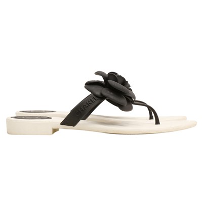 Lot 196 - Chanel Monochrome Camellia Thong Sandal