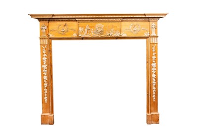 Lot 111 - A GEORGE III PINE AND GESSO FIRE SURROUND, ADAM STYLE