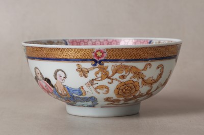 Lot 260 - A RARE CHINESE EXPORT FAMILLE-ROSE 'EGGSHELL' 'EUROPEAN SUBJECT' BOWL