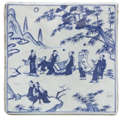 Lot 823 - A CHINESE BLUE AND WHITE 'FIGURAL' TILE