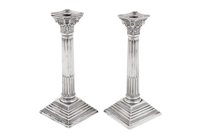Lot 376 - A pair of Elizabeth II sterling silver candlesticks, Birmingham 1958 by Alexander Smith