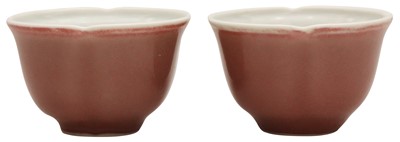 Lot 839 - A PAIR OF CHINESE MONOCHROME COPPER RED-GLAZED CUPS