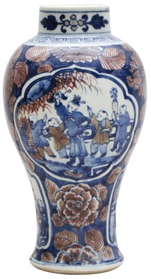 Lot 45 - A CHINESE BLUE AND WHITE AND COPPER-RED 'BOYS' VASE