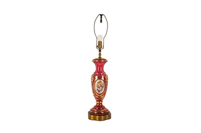Lot 201 - BOHEMIAN CRANBERRY GLASS TABLE LAMP