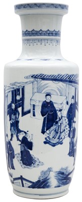 Lot 694 - A CHINESE BLUE AND WHITE ROULEAU VASE