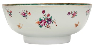 Lot 313 - A CHINESE EXPORT FAMILLE-ROSE 'TROUTBECK' ARMORIAL PUNCH BOWL