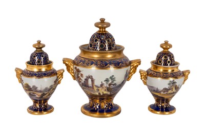 Lot 132 - An early 19th Century Miles Masons Ironstone ovoid pot pourri garniture set circa 1810