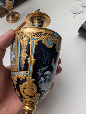 Lot 152 - A Pair of Royal Crown Derby Pate-Sur-Pate Vases & Covers by Desire Leroy