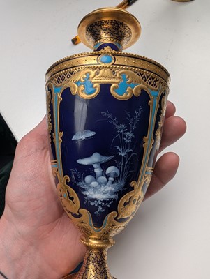 Lot 152 - A Pair of Royal Crown Derby Pate-Sur-Pate Vases & Covers by Desire Leroy