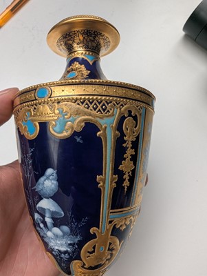 Lot 152 - A Pair of Royal Crown Derby Pate-Sur-Pate Vases & Covers by Desire Leroy