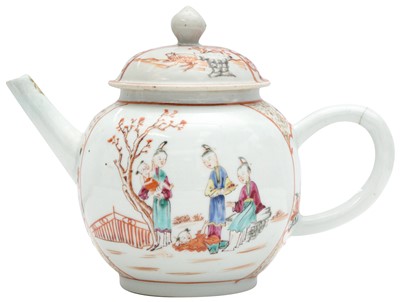 Lot 332 - A CHINESE EXPORT FAMILLE-ROSE 'FIGURATIVE' TEAPOT AND COVER