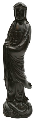 Lot 172 - A CHINESE ZITAN HARDWOOD FIGURE OF GUANYIN