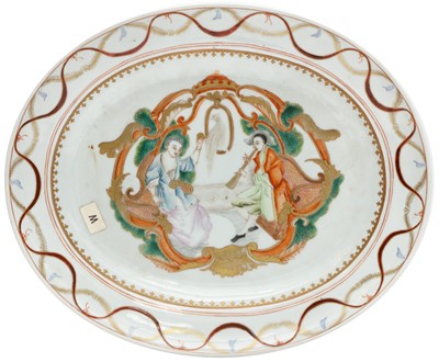 Lot 308 - A CHINESE EXPORT 'EUROPEAN SUBJECT' OVAL DISH