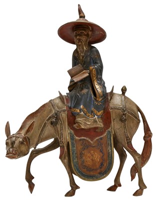 Lot 154 - A CHINESE PAINTED BRONZE 'HORSE AND RIDER' CENSER
