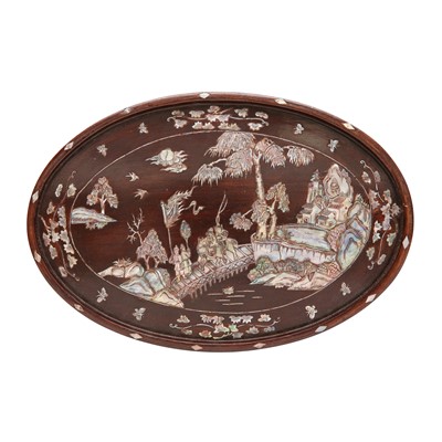 Lot 202 - A Chinese wood mother-of-pearl-inlaid tray, 19th / 20th century