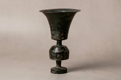 Lot 102 - A RARE CHINESE BLACK POTTERY STEM CUP