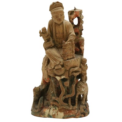 Lot 181 - A Chinese painted wood figure group, Qing dynasty, 17th - 18th Century